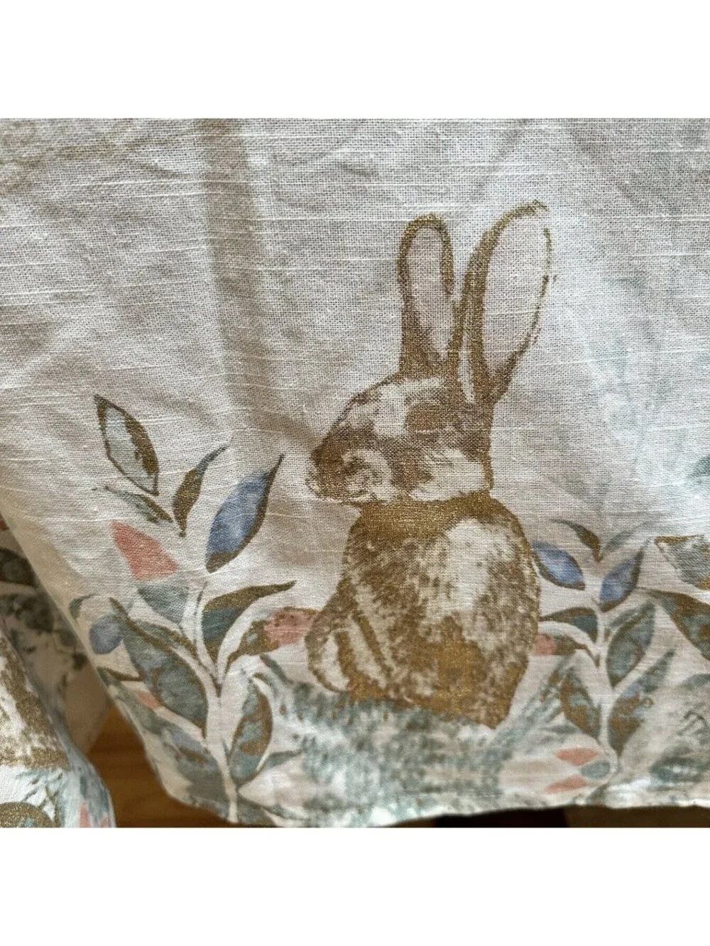 Nicole Miller EASTER Tablecloth Bunny Rabbit Spring Flower Script Cotton 60x104